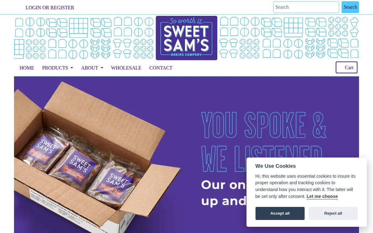 Homepage of Sweet Sam's Baking Company, LLC