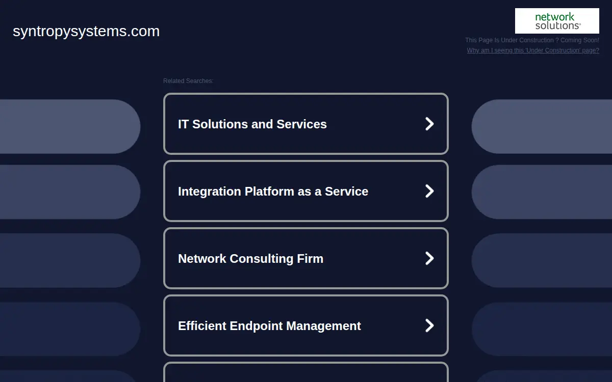 Homepage of Syntropy Systems, LLC
