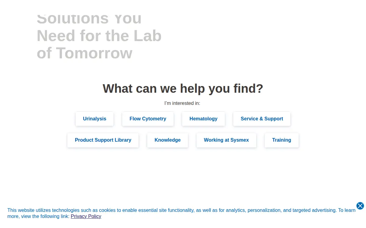 Homepage of Sysmex America, INC