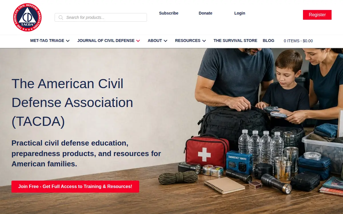 Homepage of American Civil Defense Association, Inc, the