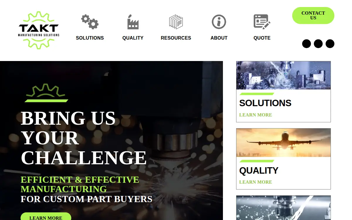 Homepage of Takt Manufacturing, LLC