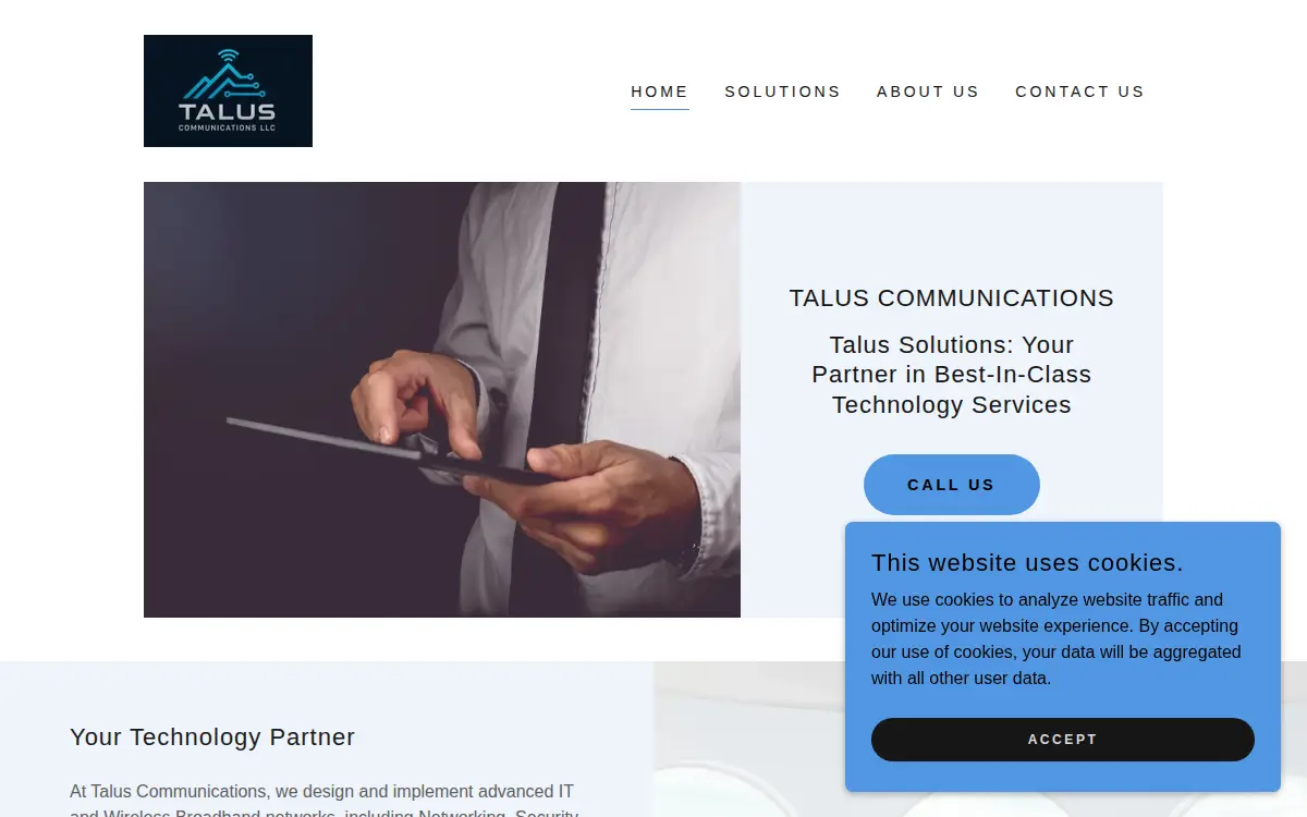 Homepage of Talus Communications, LLC