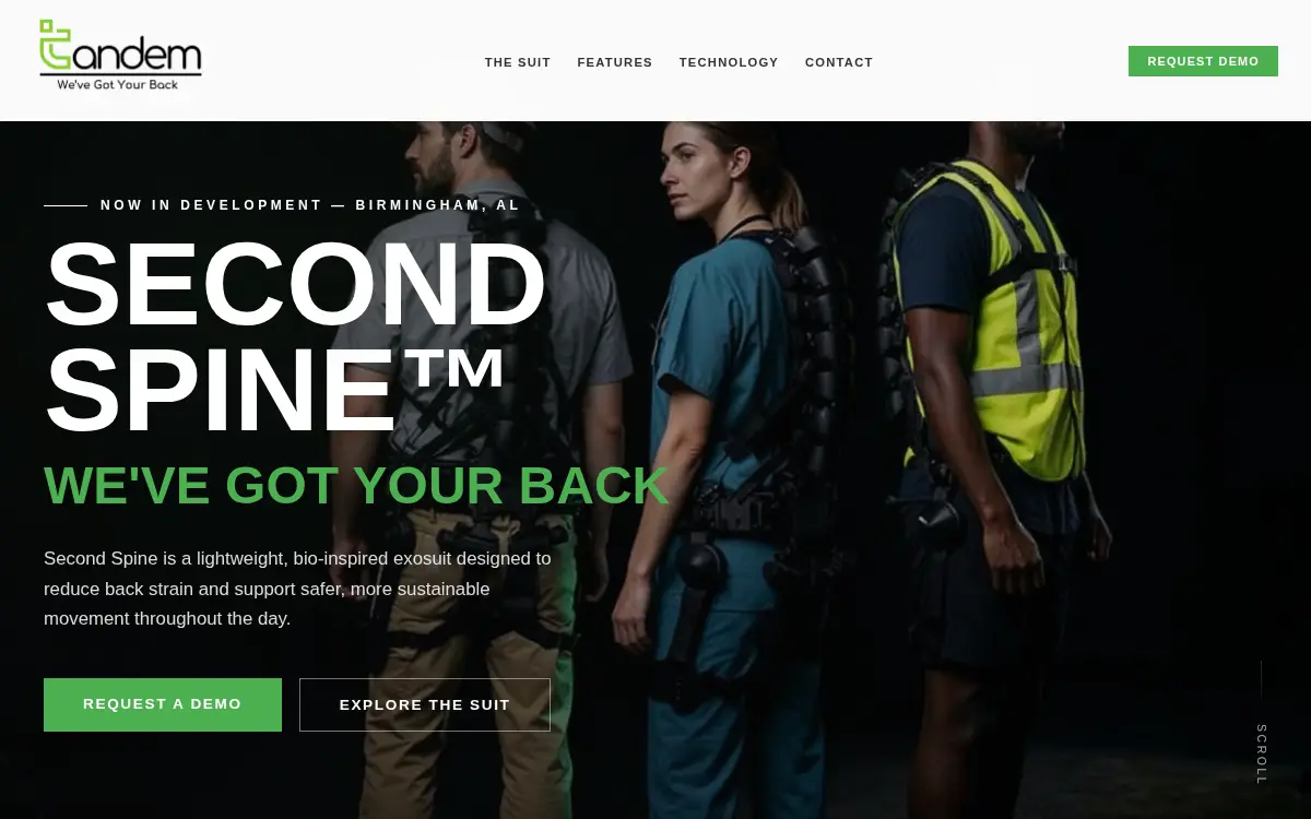 Homepage of Tandem Exosuits INC.