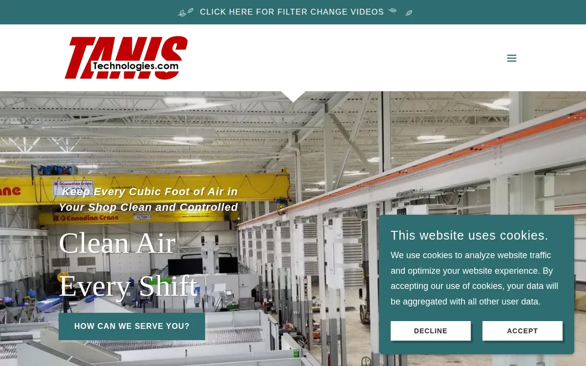 Homepage of Tanis Technologies, LLC