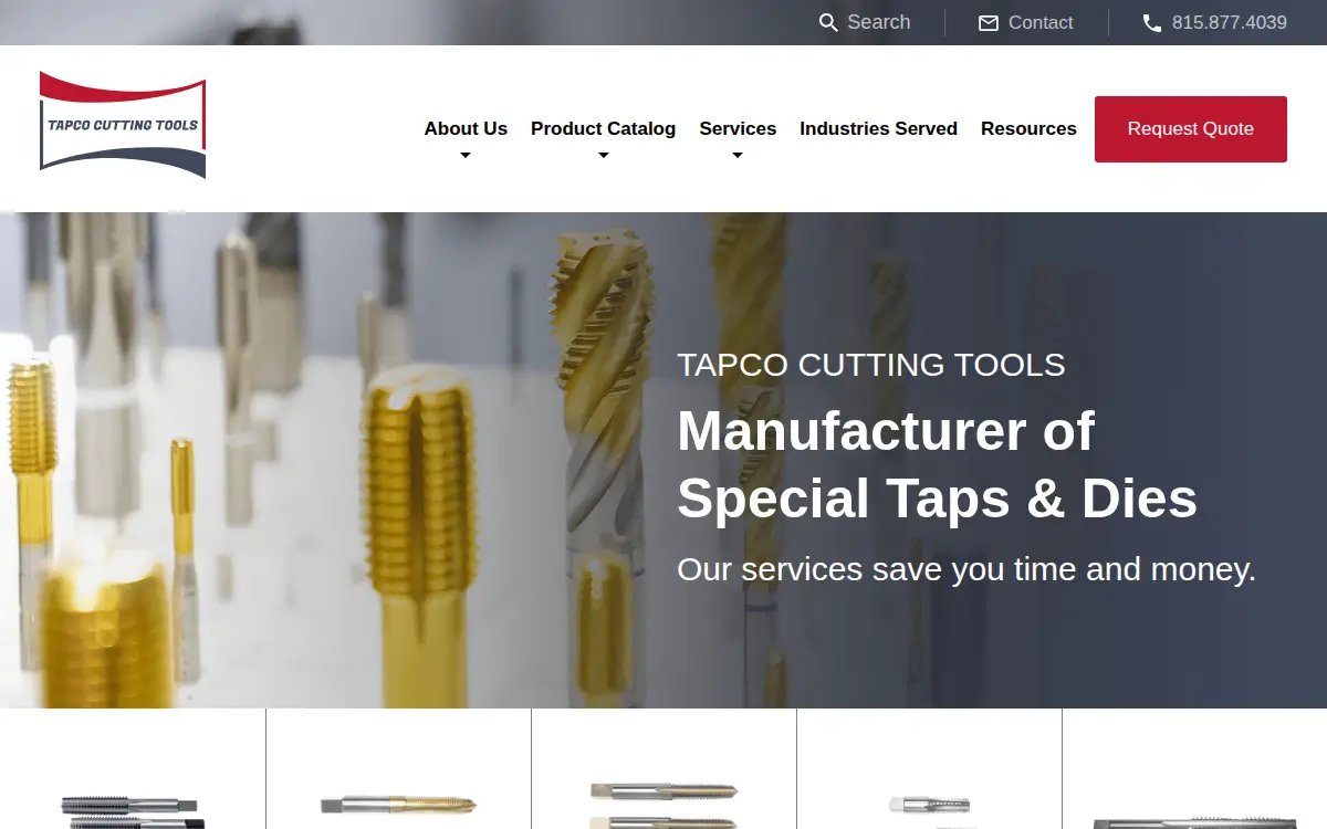 Homepage of Tapco Cutting Tools INC