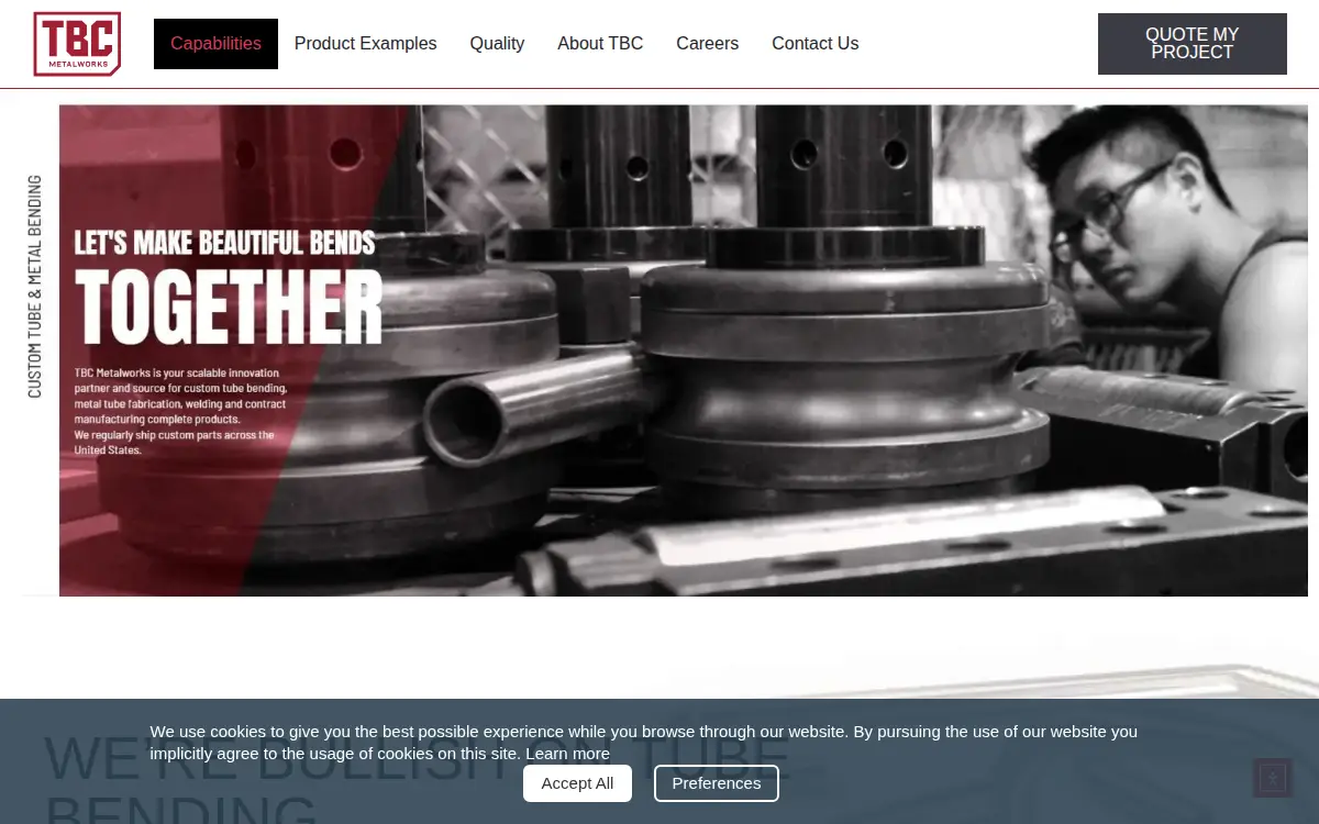 Homepage of Tbc Metalworks, LLC