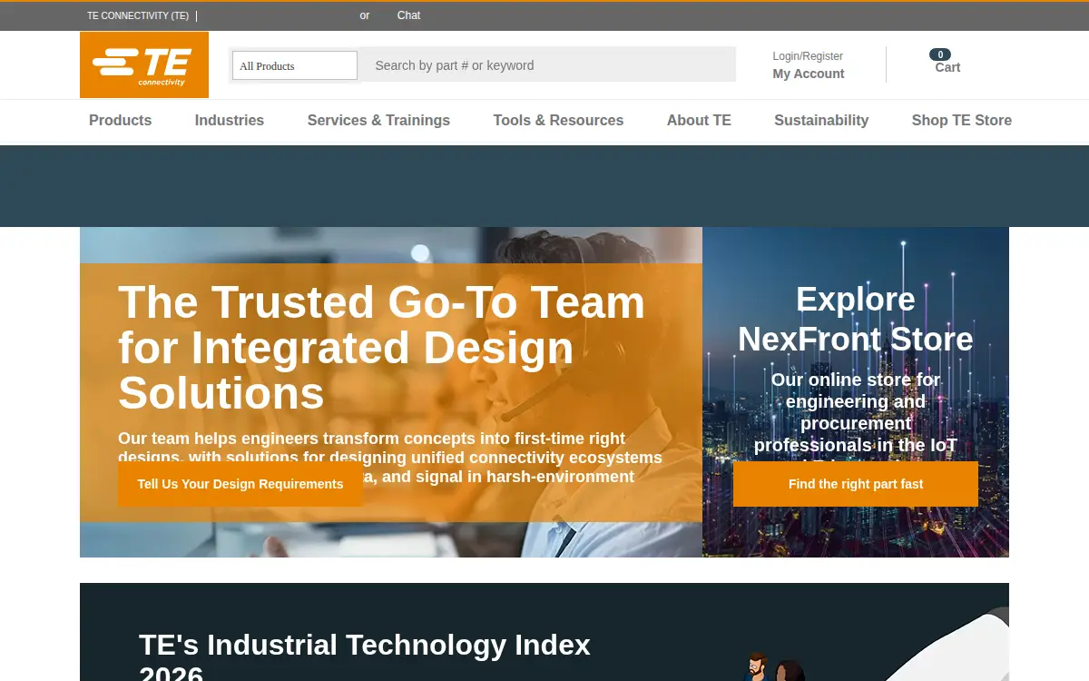Homepage of Te Connectivity Corporation
