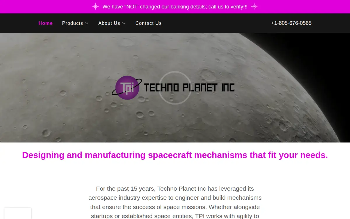 Homepage of Techno Planet Incorporated
