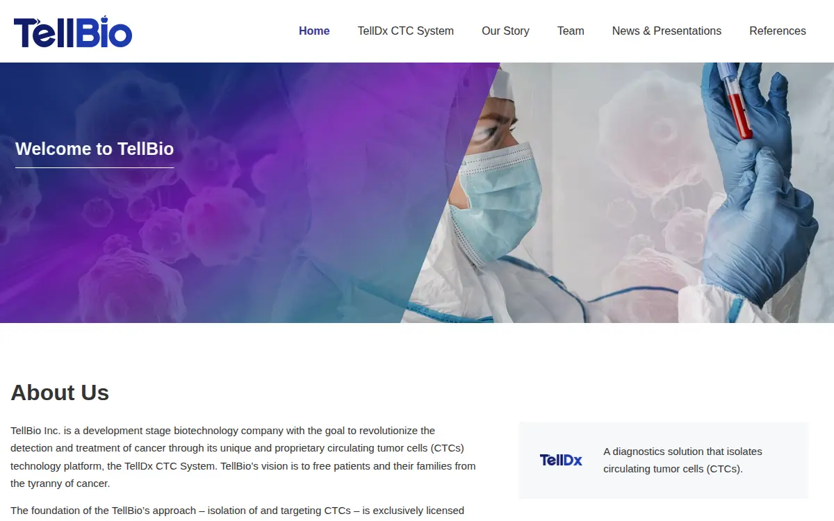 Homepage of Tellbio, INC.