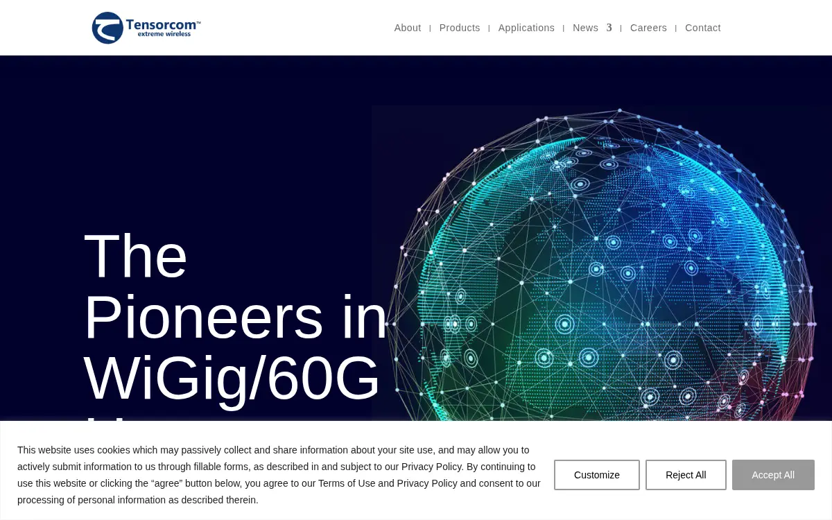 Homepage of Tensorcom, LLC