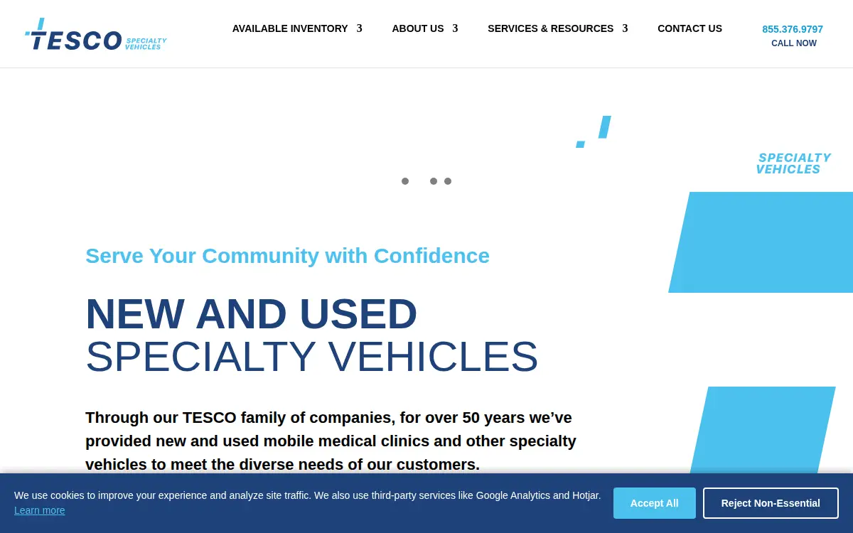 Homepage of Tesco Specialty Vehicles LLC