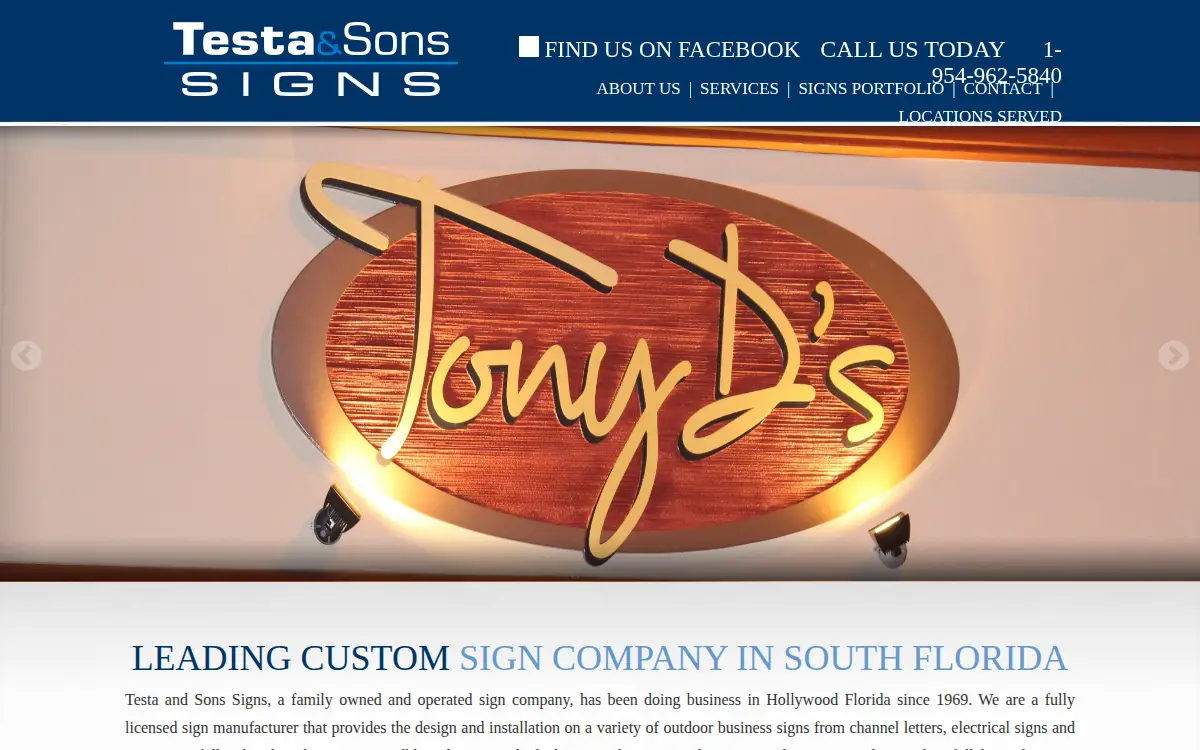 Homepage of Testa & Sons Signs, INC.