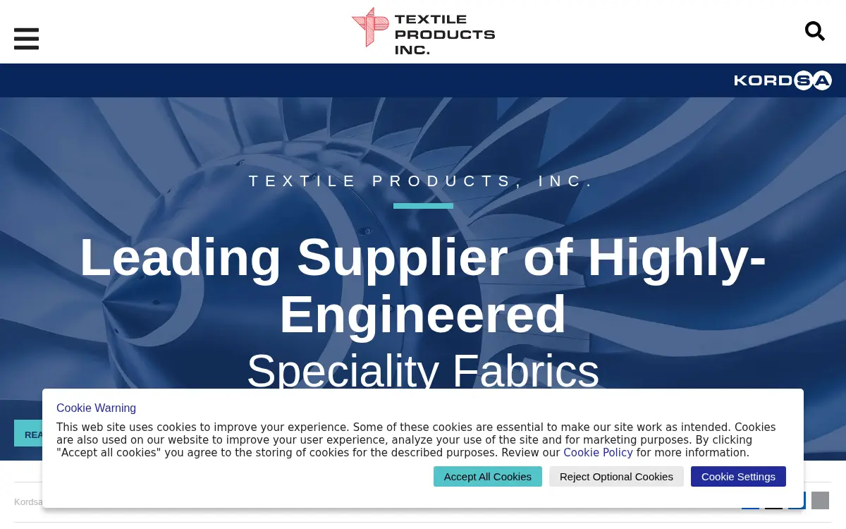 Homepage of Textile Products, INC.