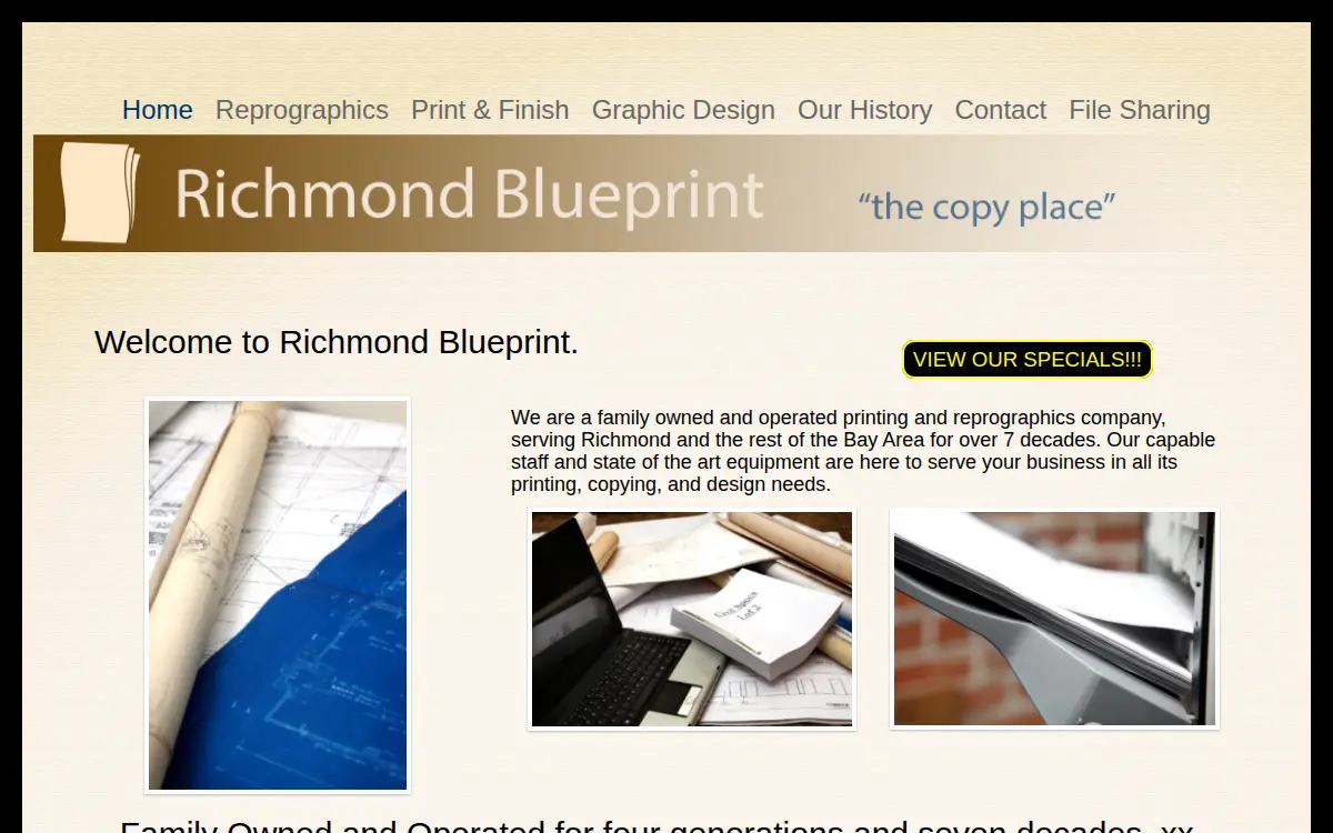 Homepage of Richmond Blueprint & Litho Co, INC