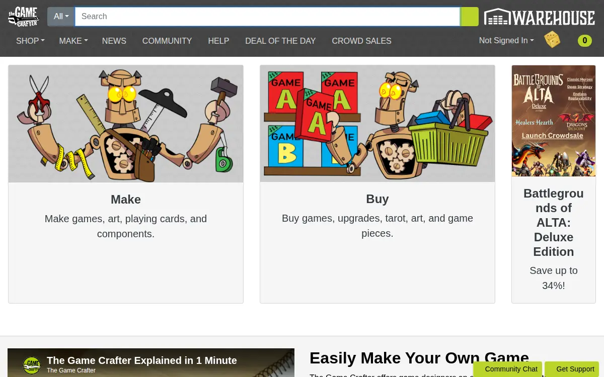 Homepage of The Game Crafter, LLC