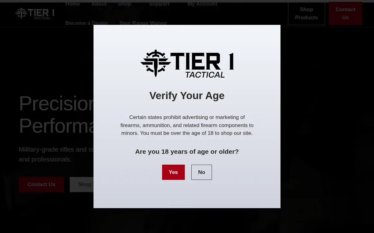 Homepage of Tier 1 Tactical, LLC
