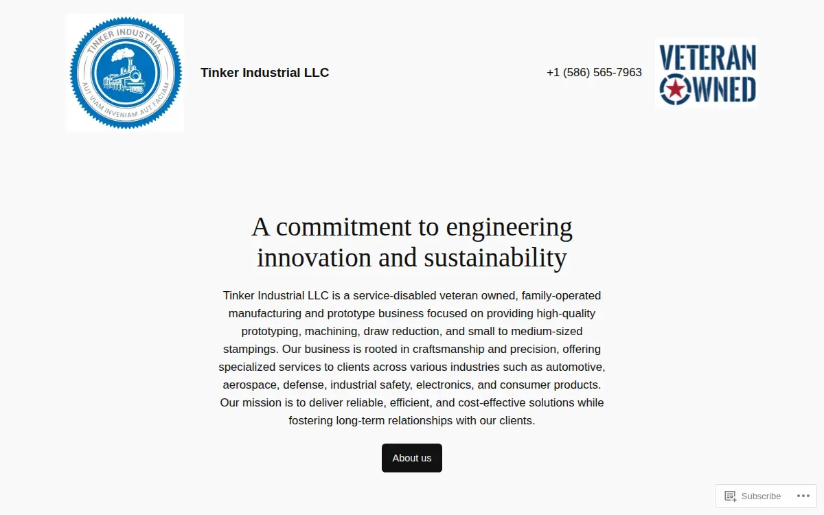 Homepage of Tinker Industrial LLC