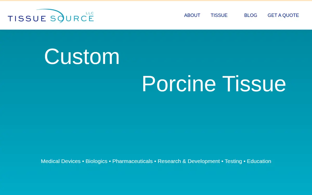 Homepage of Tissue Source, LLC