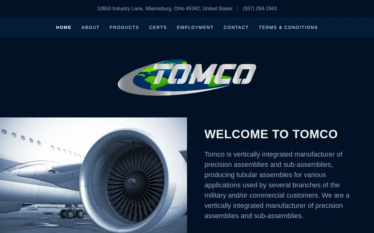 Homepage of Tomco Machining, INC.