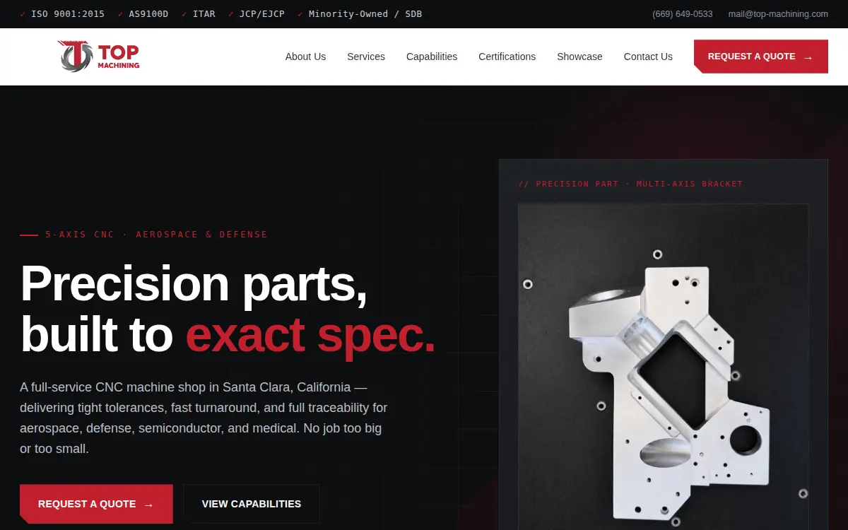 Homepage of Top Machining, INC