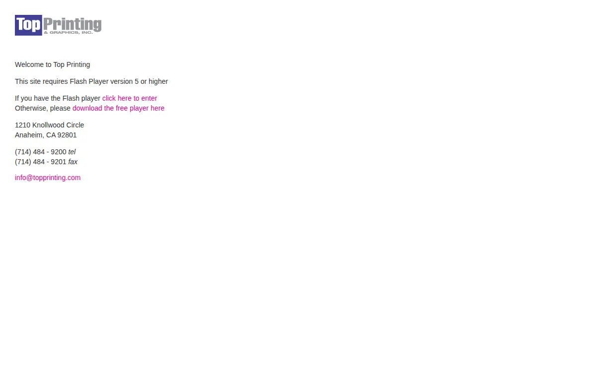 Homepage of Top Printing & Graphic, INC.