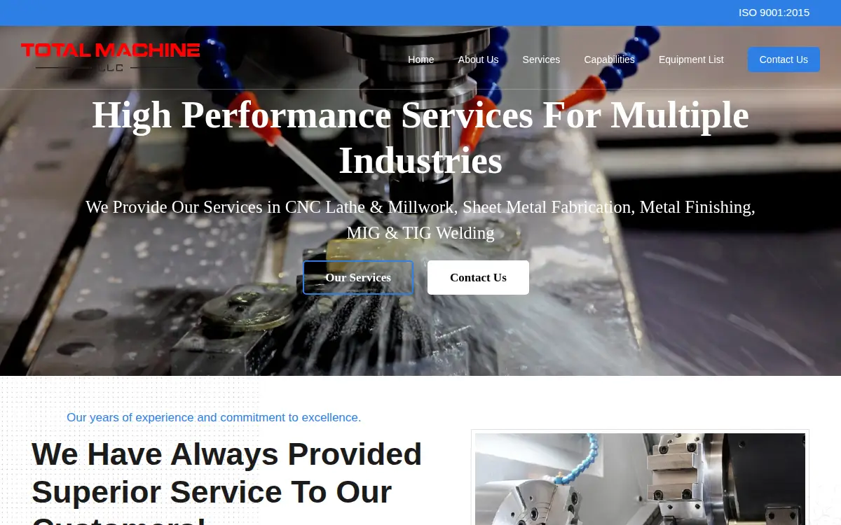 Homepage of Total Machine LLC