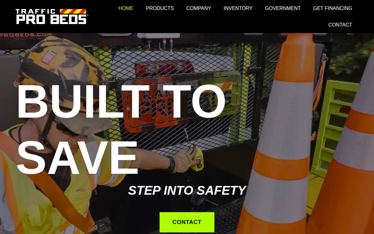 Homepage of Traffic Pro Beds, LLC