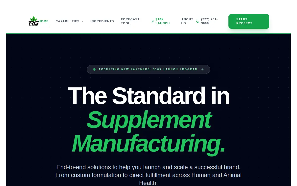 Homepage of Trg Supplements LLC