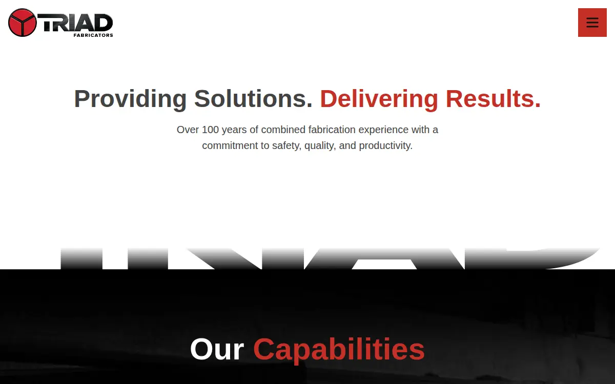 Homepage of Triad Fabricators, LLC