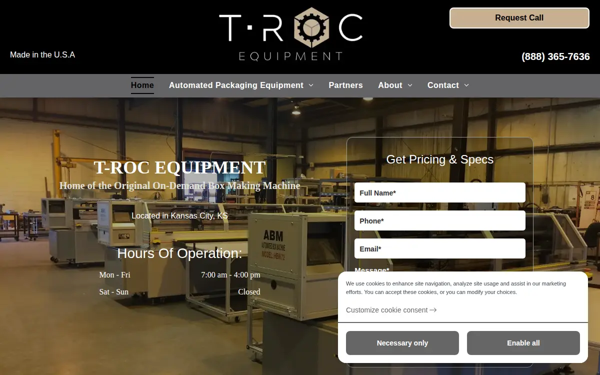 Homepage of T-roc Equipment, L.c.