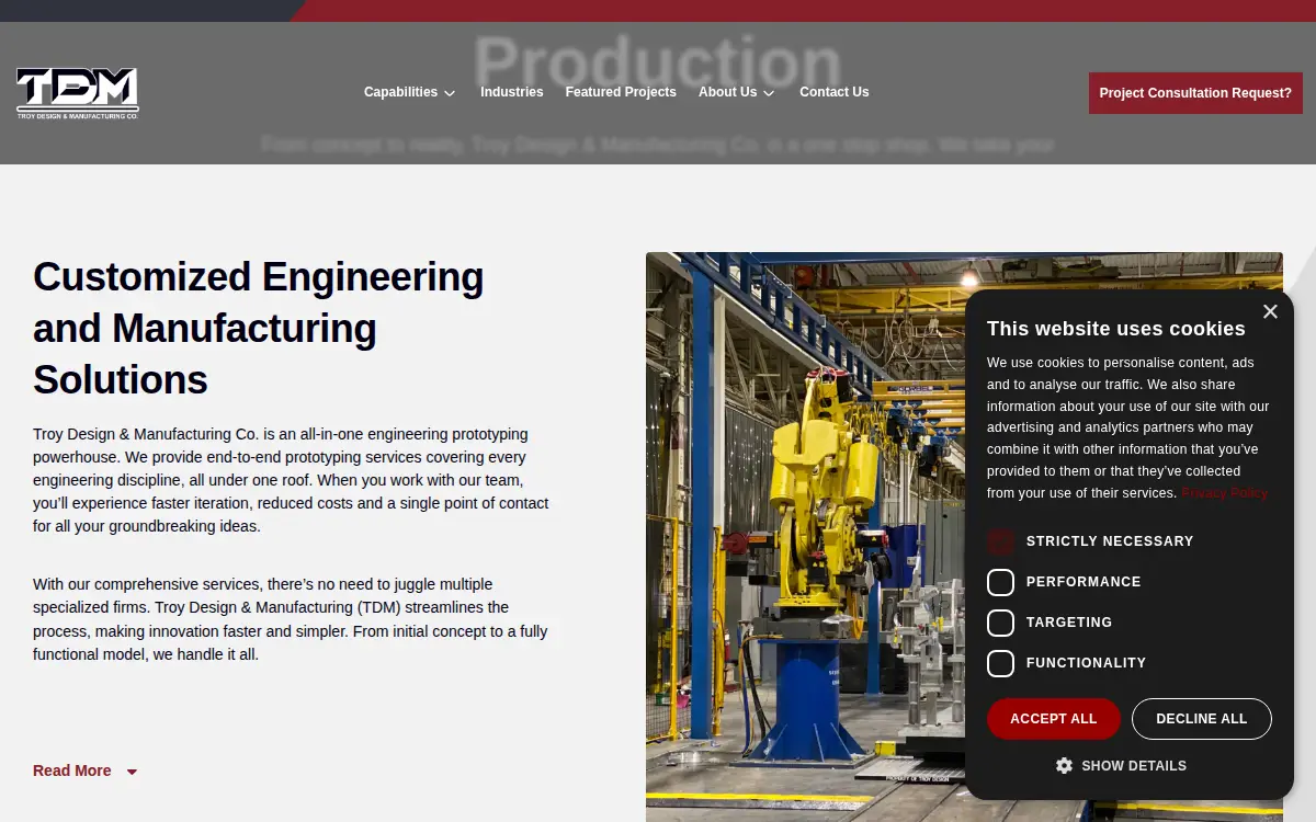 Homepage of Troy Design & Manufacturing CO.