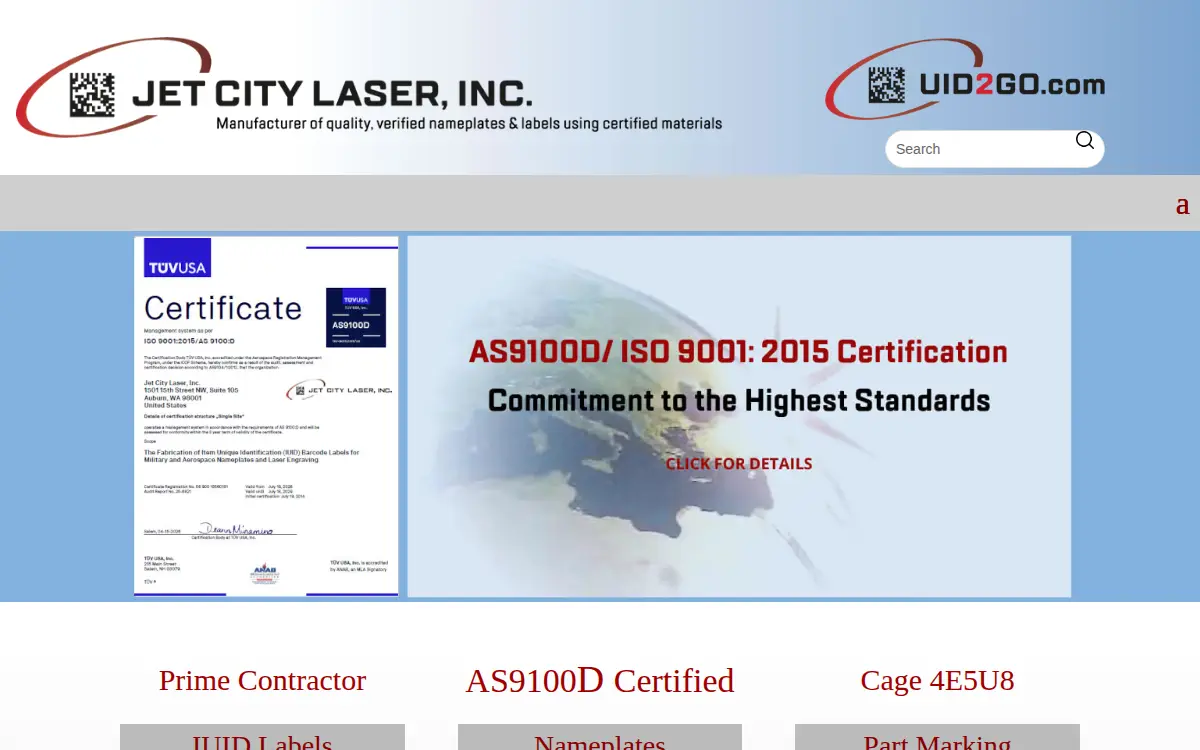 Homepage of Jet City Laser, INC