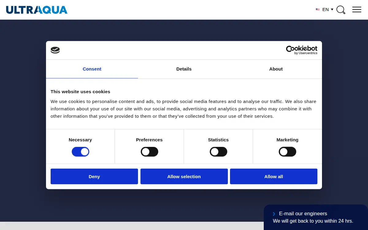 Homepage of Ultraaqua LLC