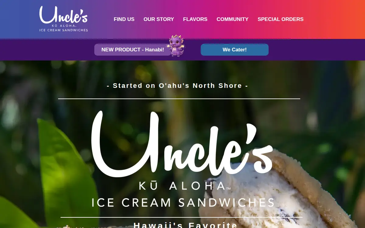 Homepage of Uncles Ice Cream