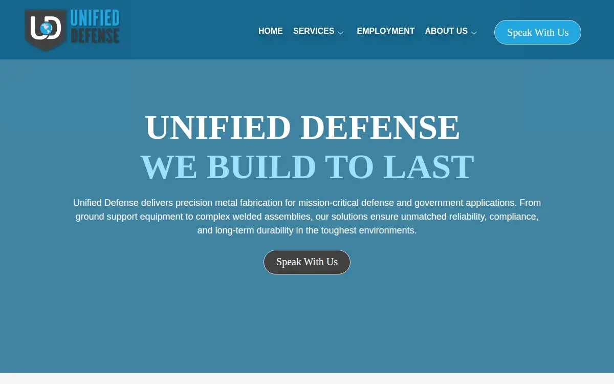 Homepage of Unified Defense, LLC