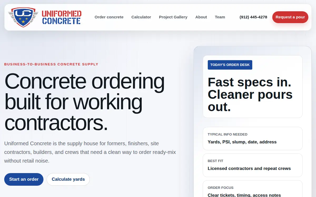 Homepage of Uniformed Concrete LLC