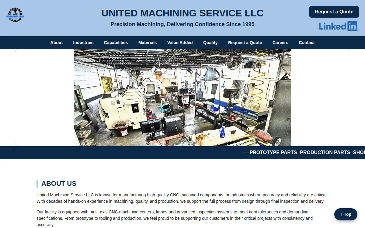 Homepage of United Machining Service, INC.