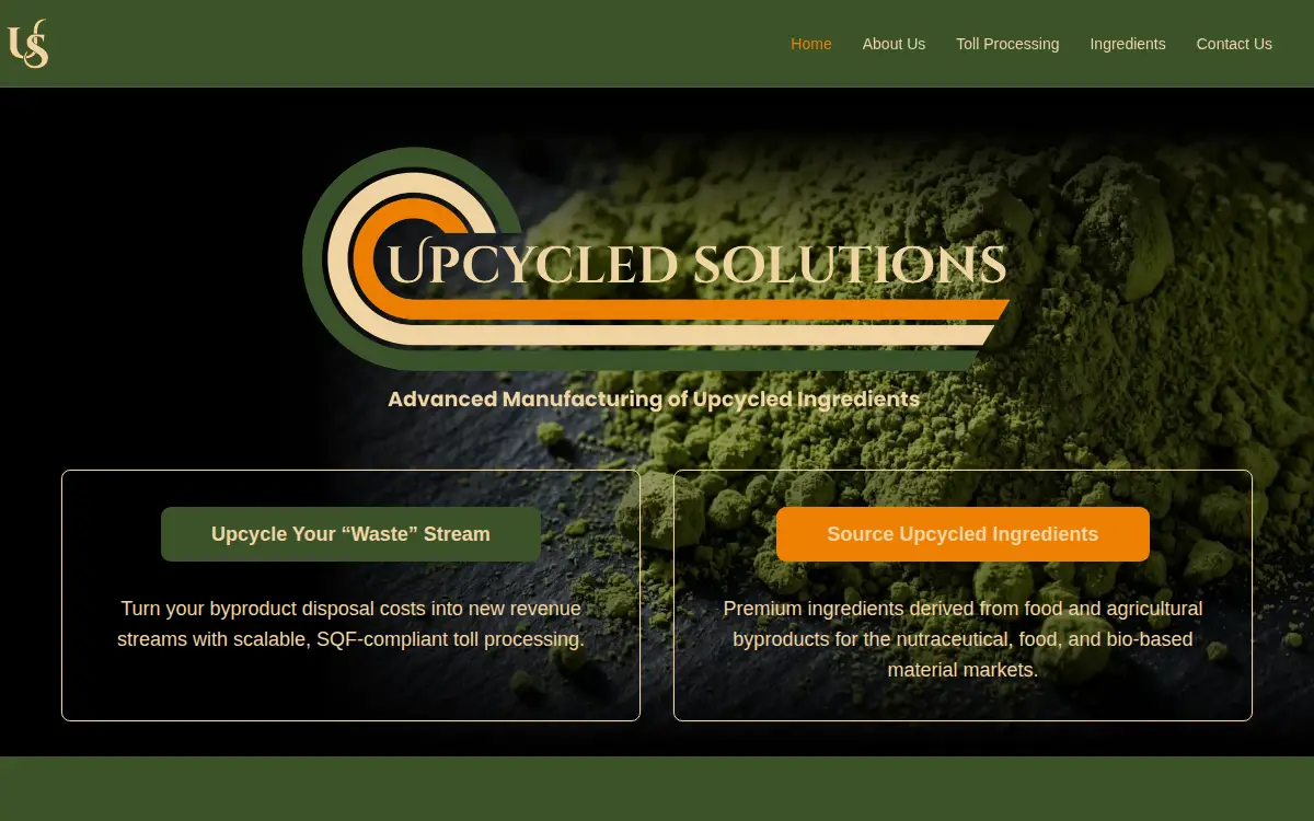 Homepage of Upcycled Solutions, LLC