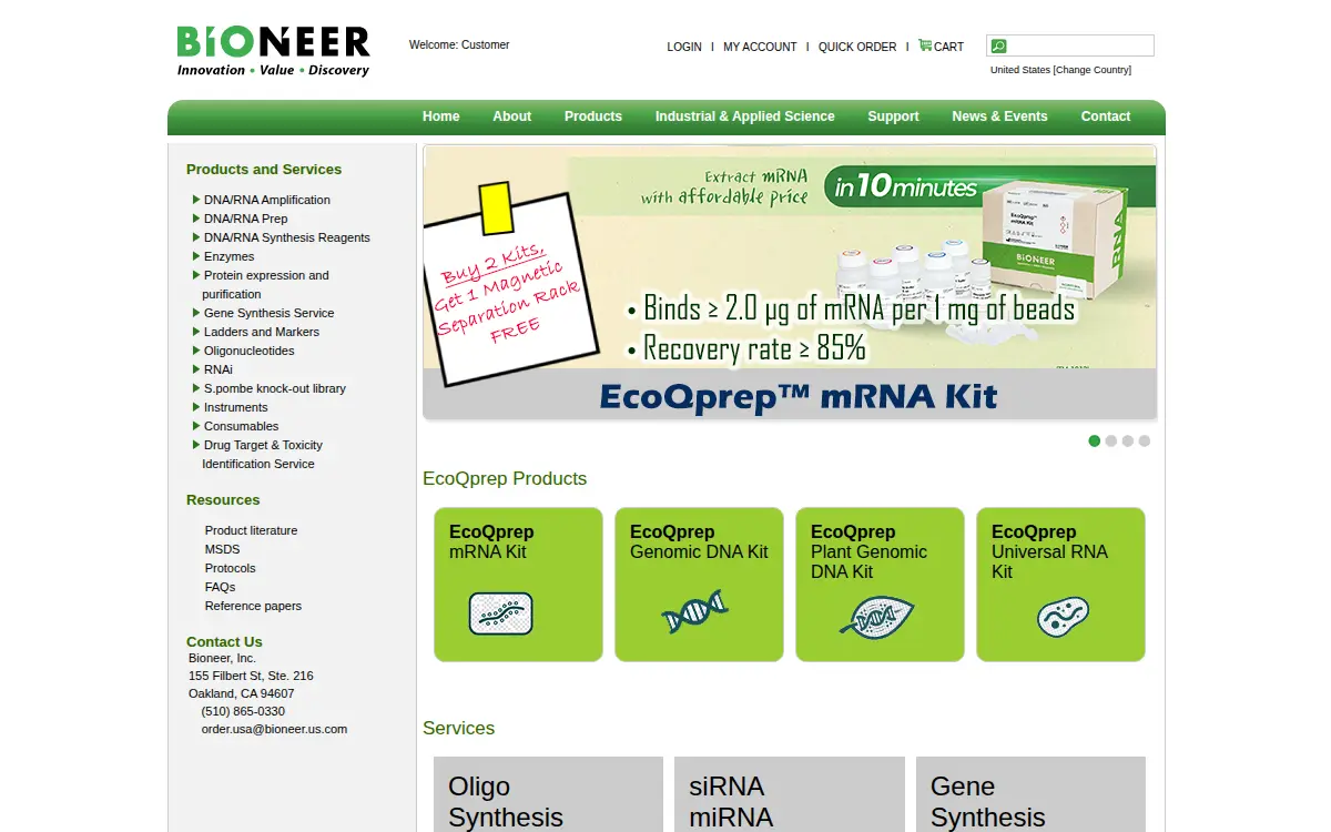 Homepage of Bioneer, INC.