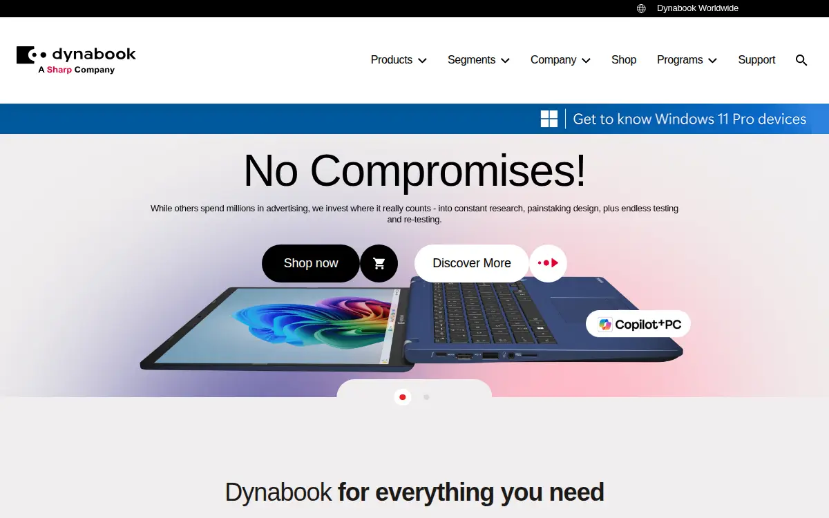 Homepage of Dynabook Americas INC