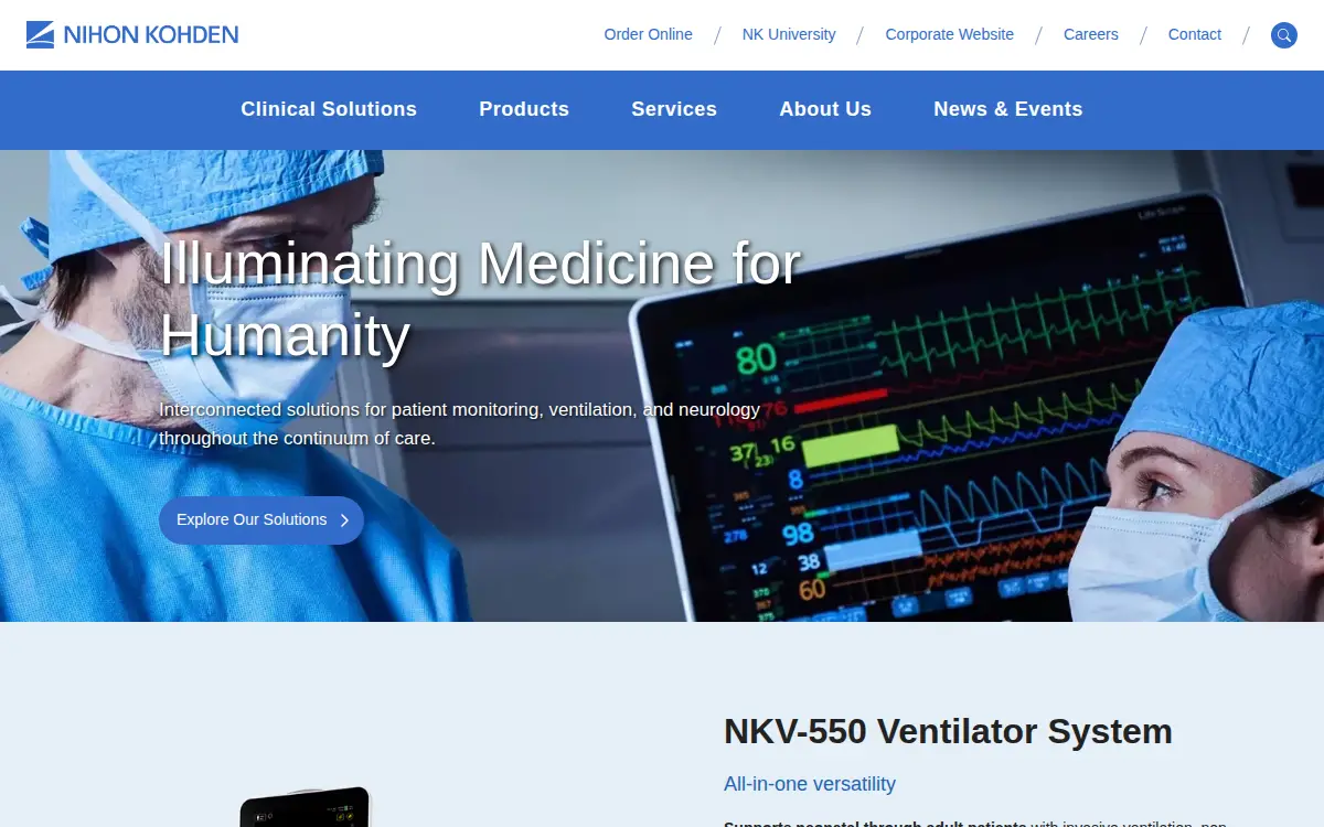 Homepage of Nihon Kohden America, LLC