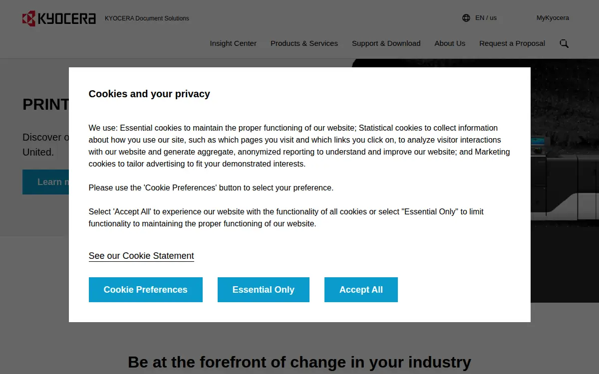 Homepage of Kyocera Document Solutions America INC