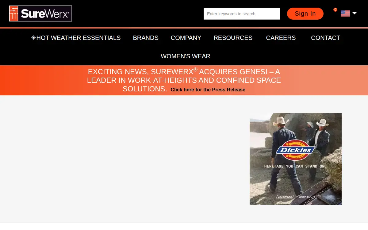 Homepage of Surewerx USA INC