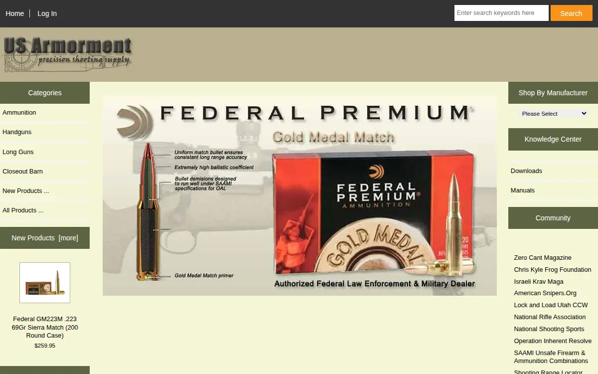 Homepage of US Armorment LTD