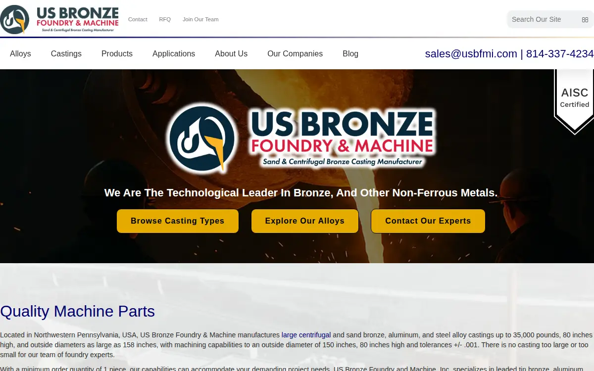 Homepage of U.s. Bronze Foundry & Machine, INC