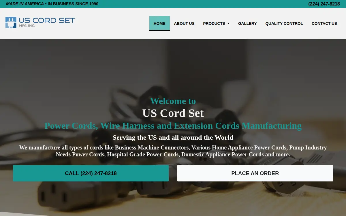Homepage of US Cord Set Mfg. INC.