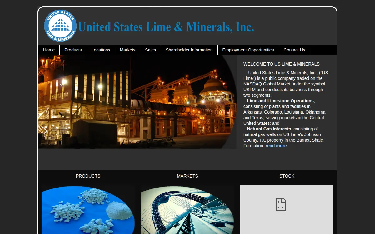 Homepage of United States Lime & Minerals INC