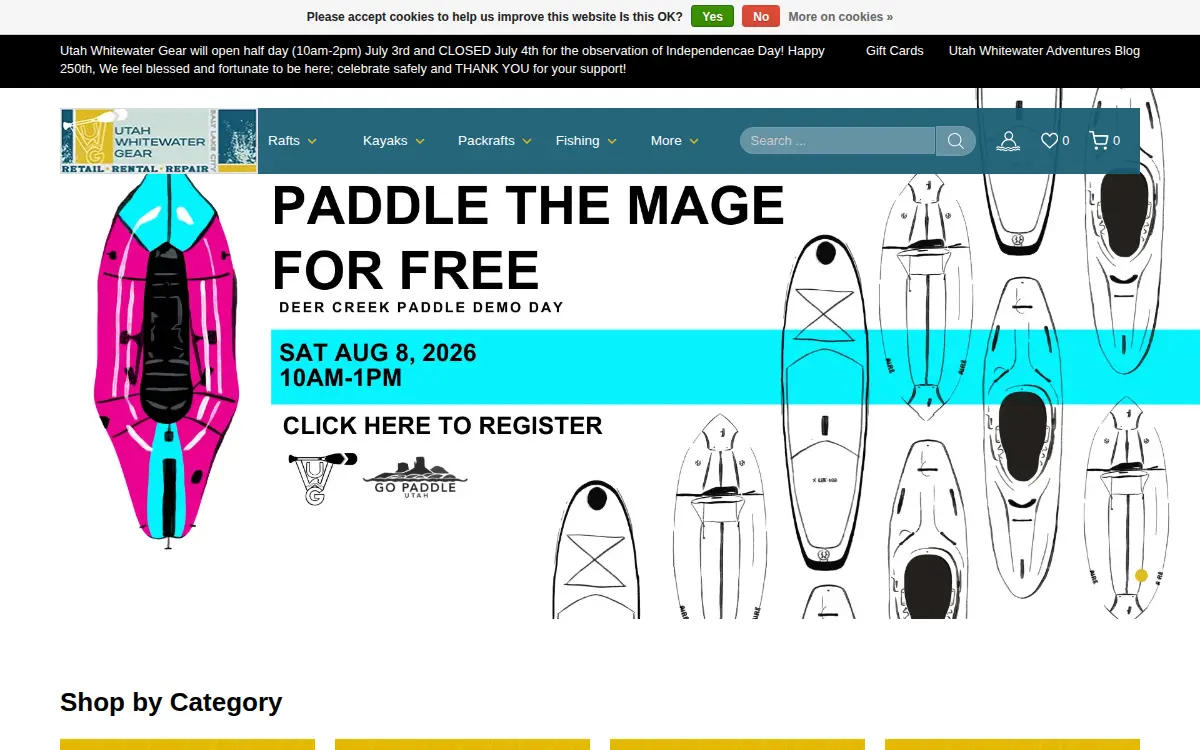 Homepage of Utah Whitewater Gear LLC
