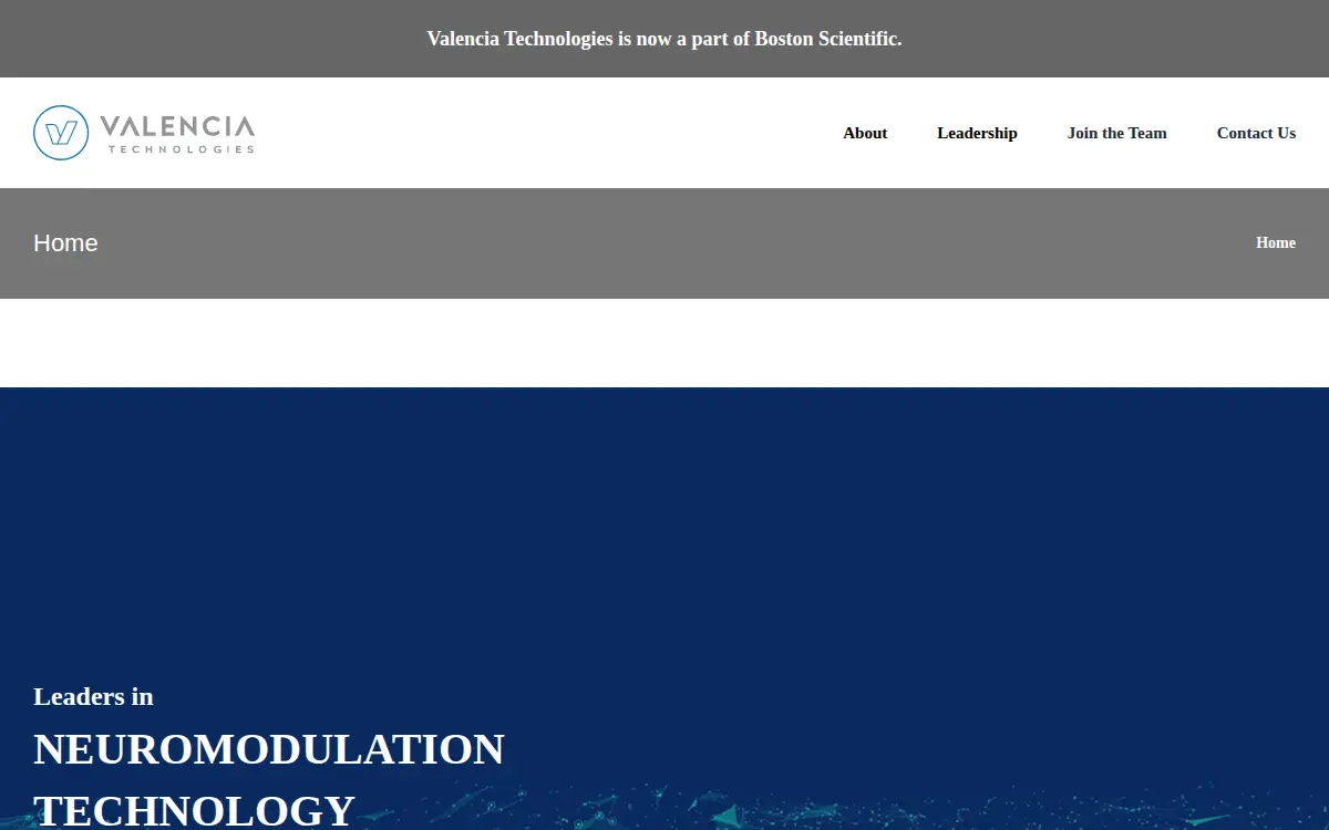 Homepage of Valencia Technologies Corporation
