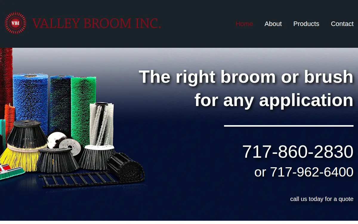Homepage of Valley Broom, INC